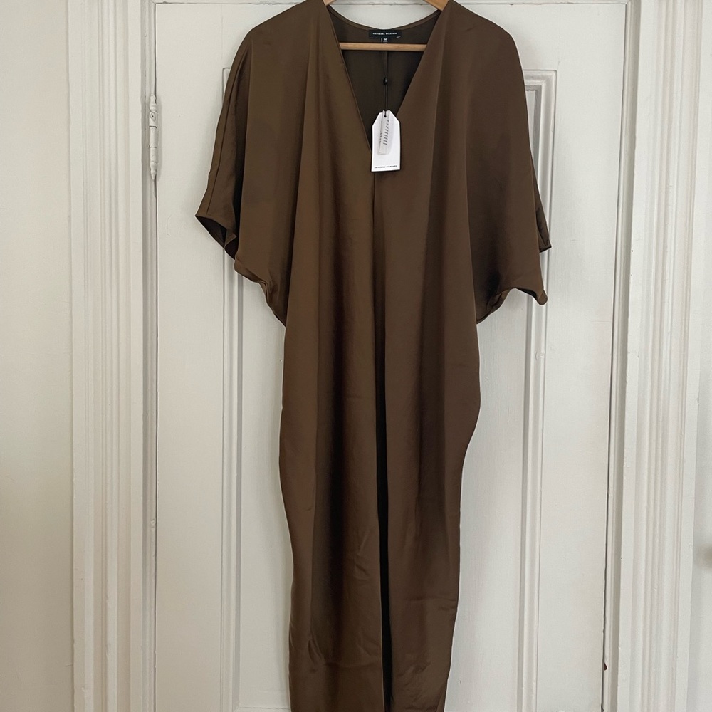 Universal Standard Satin V Neck Dress - Caramel